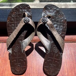 Tory Burch Dark Brown Textured Sandals